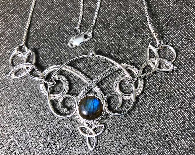 Celtic Knot Irish Scottish Necklace in Sterling Silver, Victorian Renaissance Necklace with Moonstone, Gifts for Her, Bohemian Bride