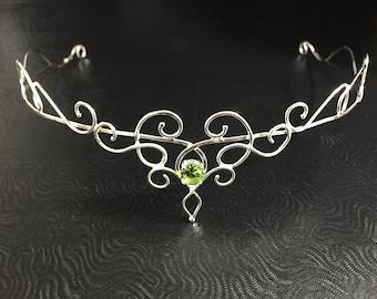 Artisan Wedding Peridot, or Sapphire, or Topaz Boho Tiara in Sterling Silver, Renaissance Circlets, Fantasy Weddings, Fae SCA Headpieces