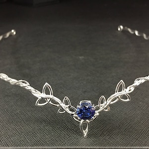Tiara nupcial de zafiro de diosa nórdica celta en plata de ley, diadema escocesa, diadema irlandesa, regalos para ella, bodas irlandesas, guerrero pagano