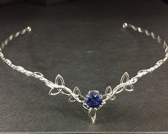 Celtic Bridal Handmade Sapphire Amethyst White Topaz Tiara in Sterling Silver, Scottish Circlet, Irish Diadem, Gifts For Her, Irish Weddings