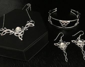 Celtic Moonstone Jewelry Set in Sterling Silver: Necklace, Bracelet, Earrings, Handmade Irish Wedding Accessories, Gifts For Her