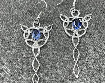 Celtic Trinity Knot Dangle Earrings In Sterling Silver, Celtic Drop Earrings, Sapphire Drop Earrings, Gifts For Her, Cute Earrings