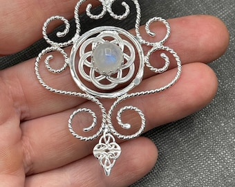 Sterling Silver Celtic Trinity Knot Necklace: Victorian Steampunk Gemstone Pendant