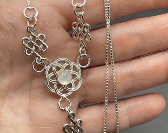 Celtic Knot Emerald Necklace in Sterling Silver, Drop Necklace, Scottish Necklaces, Irish Jewelry, Gifts for Her