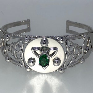 Sterling Silver Celtic Knot Bracelet: Emerald Irish Cuff Jewelry