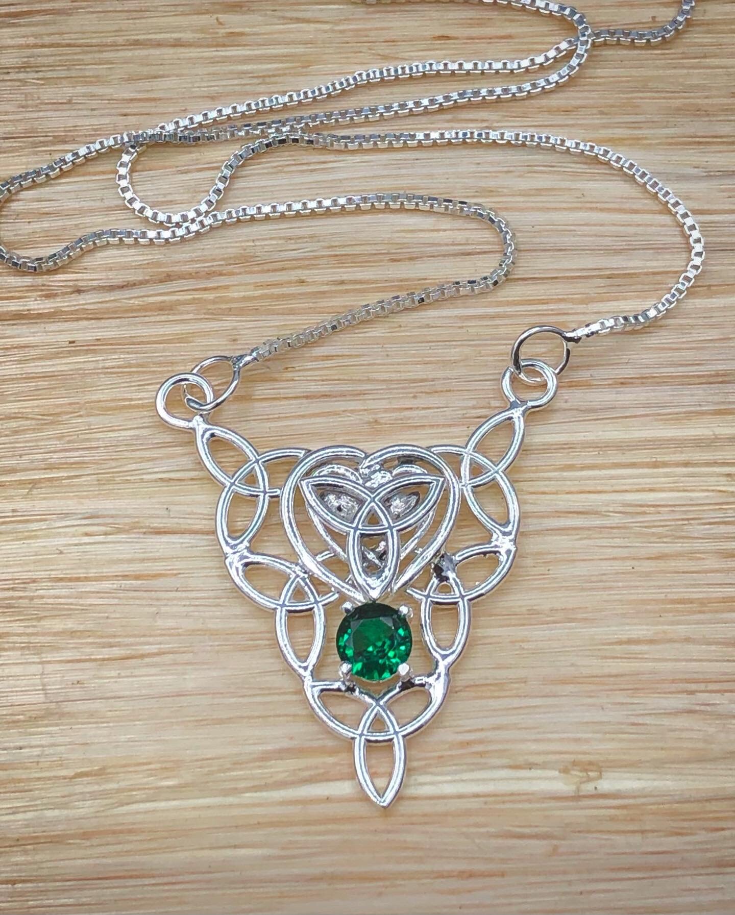 Celtic Heart Trinity Knot Necklace in Sterling Silver, Irish Symbolic