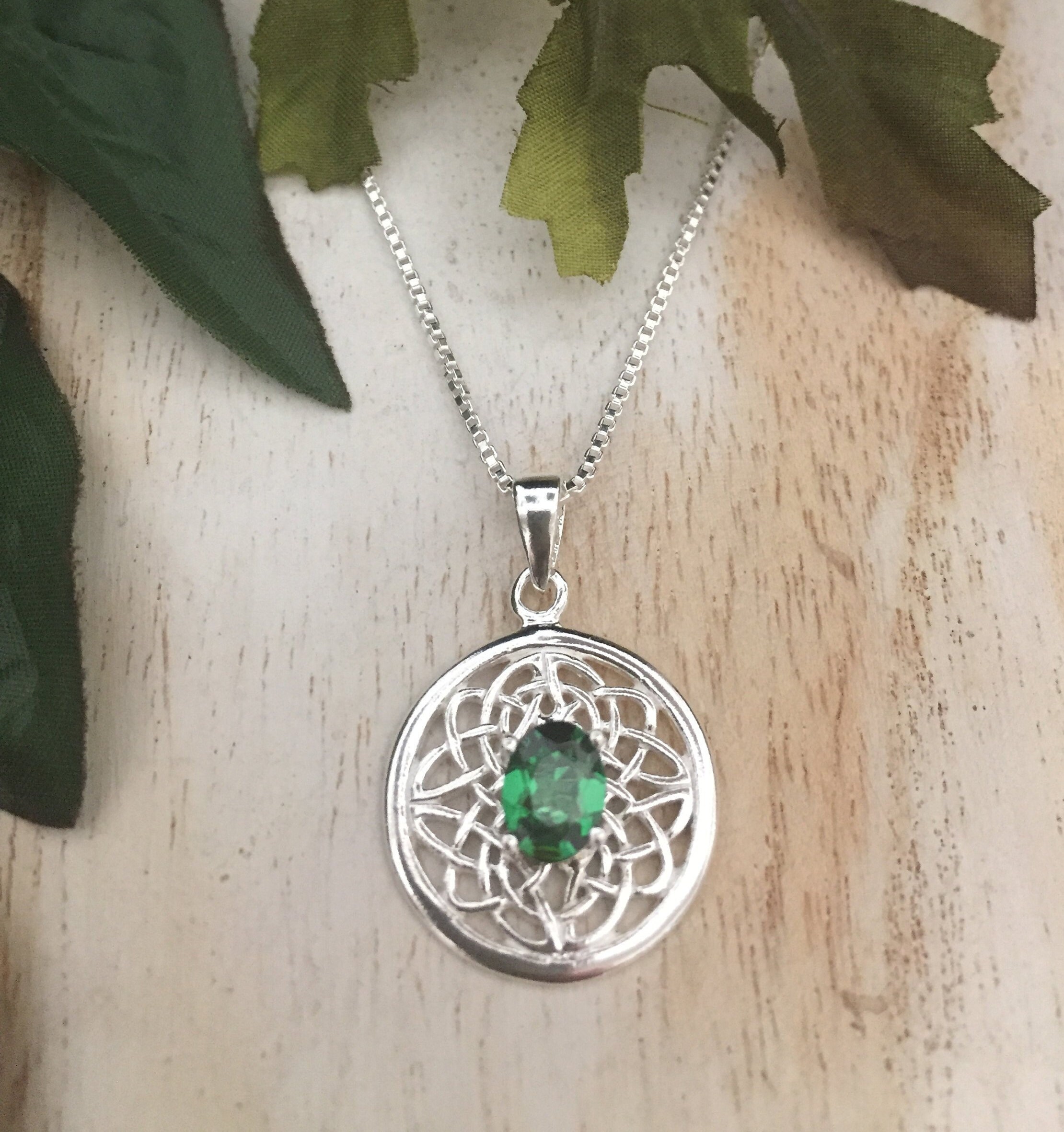 Celtic Knot Gemstone Necklace in Sterling Silver, Irish Symbolic