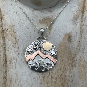 Mountain and Moon Mixed Metal Landscape Necklace, Gift for Her ...