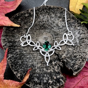Celtic Emerald Necklace in Sterling Silver, Norse Goddess Pagan Necklace, Irish Necklaces, Warrior Goddess Viking Necklaces, Bridal