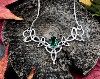 Celtic Emerald Necklace in Sterling Silver, Norse Goddess Pagan Necklace, Irish Necklaces, Warrior Goddess Viking Necklaces, Bridal