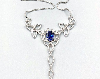 Irish 8mm Sapphire Necklace in Sterling Silver, Victorian Necklaces, Irish Wedding, Statement Jewelry, Chevron Necklace, Scottish Jewelry