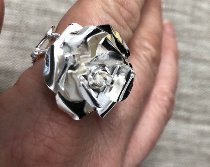 Handmade Sterling Silver Rose Ring: Floral Statement Jewelry, Flower Rings, Roses Jewelry Statement