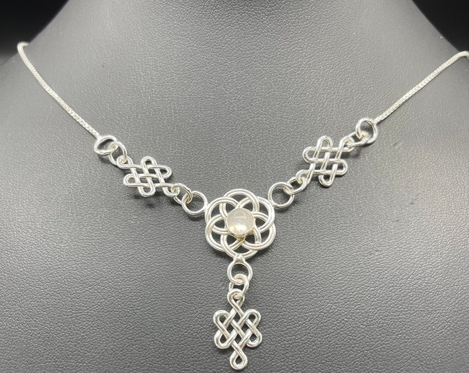 Celtic Knot Emerald Necklace in Sterling Silver, Drop Necklace, Scottish Necklaces, Irish Jewelry, Gifts for Her