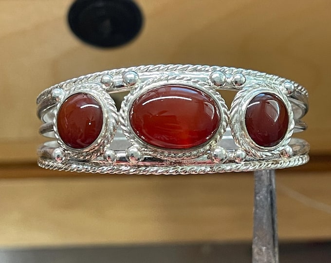 Sterling Silver Carnelian Bracelet Cuff Handmade, Bohemian Cuff Bracelet, Art Nouveau Bracelet, Gifts For Her
