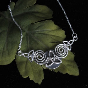 Celtic Knot Spiral Necklace in Sterling Silver with 16 inch Box Chain, Gifts For Her, Anniversary, Irish Bridal 16 Inches