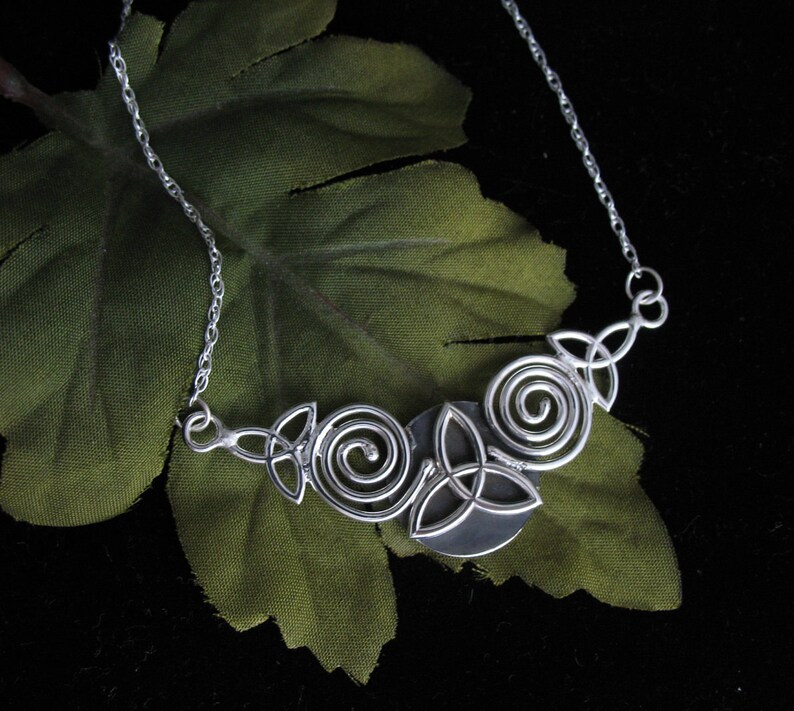 Celtic Knot Spiral Necklace in Sterling Silver with 16 inch Box Chain, Gifts For Her, Anniversary, Irish Bridal 16 Inches