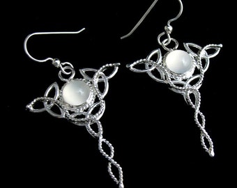 Irish Celtic Knot Earrings with Moonstones in Sterling Silver, Drop Celtic Trinity Knot Earrings, Boho Style, Earrings Irish Earrings