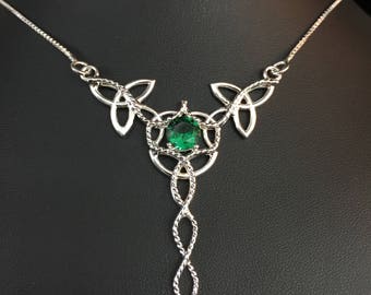 Celtic Pagan Norse Necklace, Irish Gemstone Necklace Sterling Silver, Irish Jewelry, Large Necklaces, Gifts For Her, Wedding Accessories