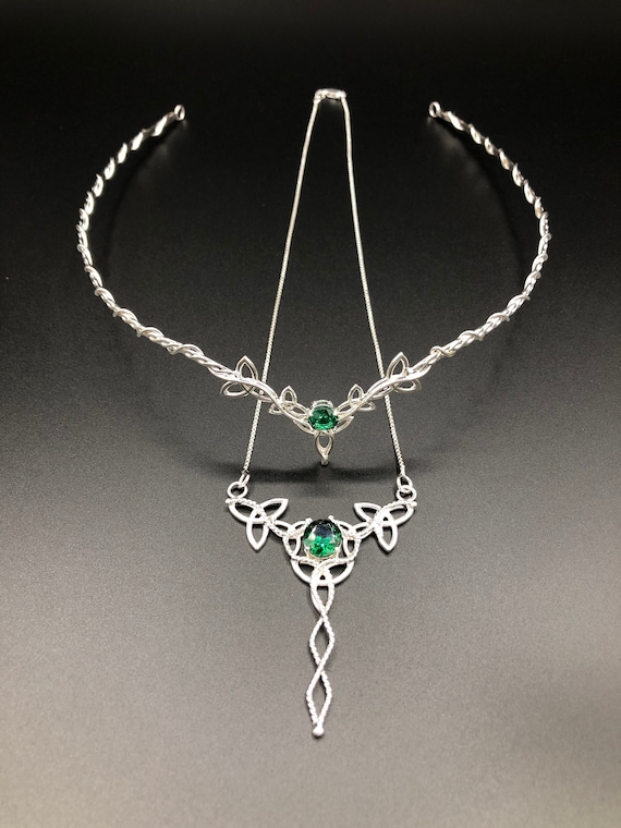 Celtic Gemstone Wedding Circlet and Necklace Set Irish Emerald Bridal Tiara and Necklace Celtic Wedding Sets Scottish Wedding Etsy