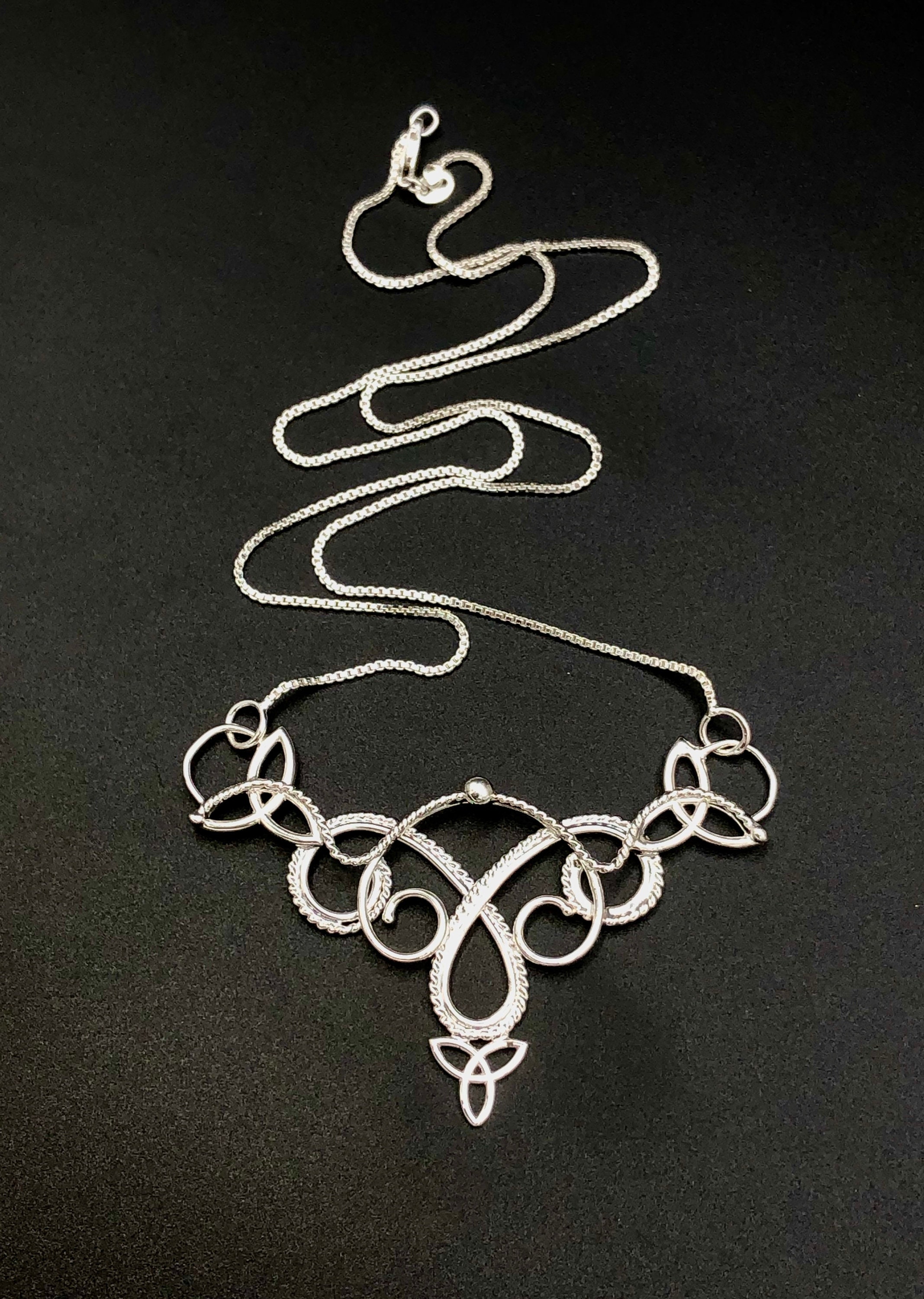 Renaissance Necklace OOAK Necklace Black Celtic Knot Necklace Braided Necklace Shell Pendant Celtic Chain Jewelry Macrame Jewelry