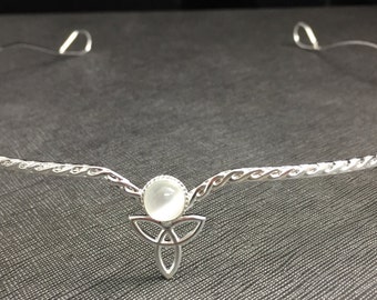 Sterling Silver Celtic Moonstone Circlet: Irish Diadem with Gemstone, Irish Wedding