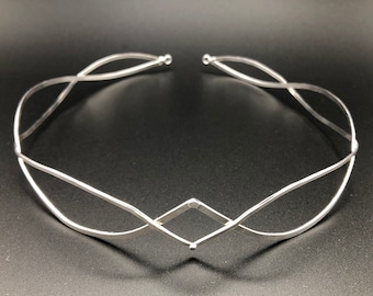 Handmade Sterling Silver Unisex Wedding Circlet: Elvish Headpiece, Fantasy Wedding Crown