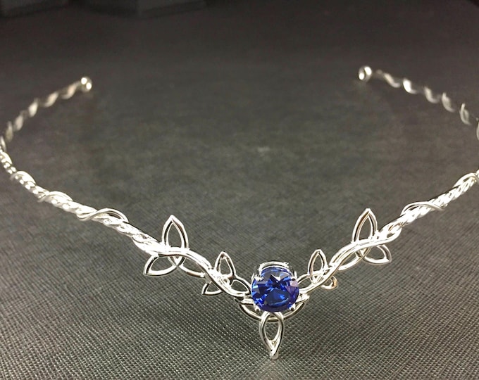 Featured listing image: Celtic Norse Goddess Bridal Sapphire Tiara in Sterling Silver, Scottish Circlet, Irish Diadem, Gifts For Her, Irish Weddings, Pagan Warrior