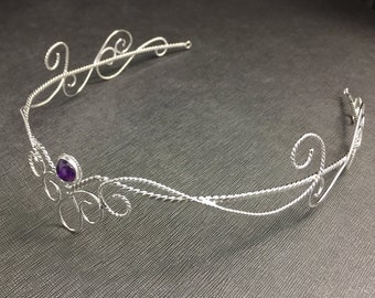 Renaissance Bridal Tiara in Sterling Silver, Artisan Bohemian Wedding Circlet, Sterling Silver Handmade Wedding Tiara with Gemstone