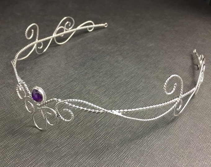 Renaissance Bridal Tiara in Sterling Silver, Artisan Bohemian Wedding Circlet, Sterling Silver Handmade Wedding Tiara with Gemstone