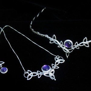 Celtic Knot Irish Wedding Jewelry Set in Sterling Silver, Celtic Tiara, Necklace, Celtic Earrings, Jewelry Set for Brides, Accessories Amethyst