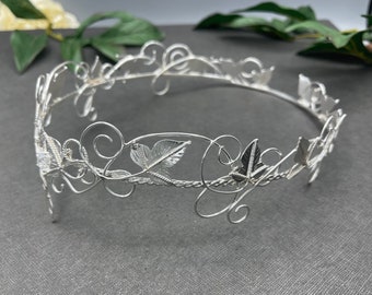 Bridal Woodland Head Crown Sterling Silver, Outlander, Fantasy Wedding Tiara Bridal Circlet, Fleur de lis Bridal Tiara Elf Crown