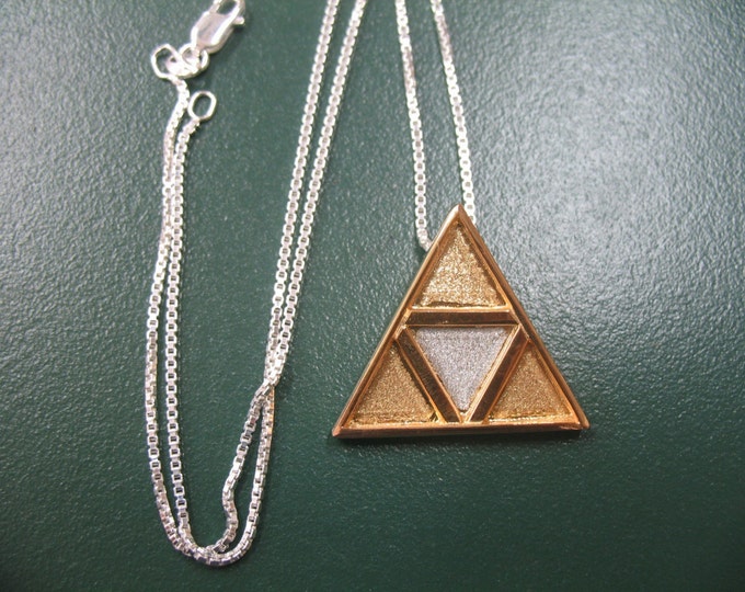 Legend of Zelda Necklace, Triangle Pendant Necklace, TriForce Pendant, Sterling Silver, 24K GoldPlate, Handmade 925, 18 Inch Chain Sterling