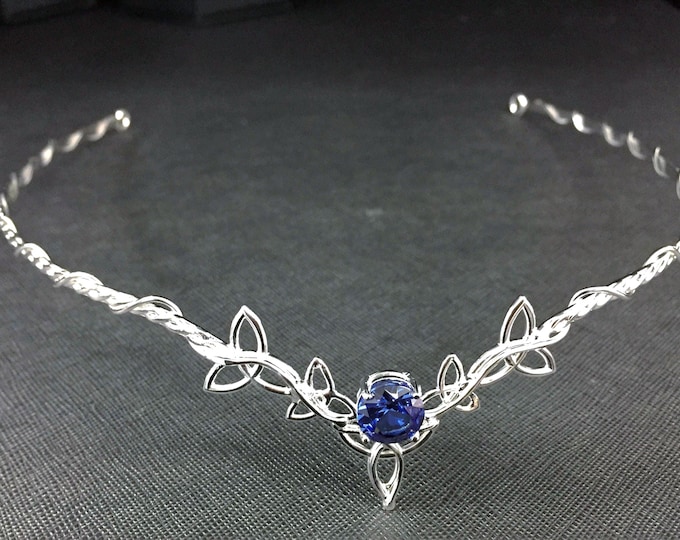 Featured listing image: Celtic Norse Goddess Bridal Sapphire Tiara in Sterling Silver, Scottish Circlet, Irish Diadem, Gifts For Her, Irish Weddings, Pagan Warrior