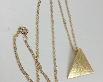 Stevie Nicks Triangle Pyramid Necklace,  Pyramid Pendant, Sterling Silver with 24K gold Plating, 16 inch gold-filled curb chain