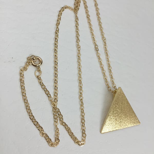 Stevie Nicks Triangle Pyramid Necklace,  Pyramid Pendant, Sterling Silver with 24K gold Plating, 16 inch gold-filled curb chain