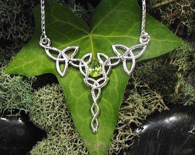 Celtic Pagan Norse Necklace, Irish Gemstone Necklace Sterling Silver, Irish Jewelry, Large Necklaces, Gifts For Her, Wedding Accessories