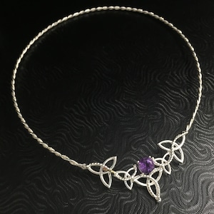 Celtic Irish Gemstone Neck Choker in Sterling Silver, Neck Ring, Adjustable Neck Torcs, Neck Pieces, Sterling Celtic Bohemian Necklets