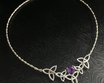 Irish Celtic Moonstone Choker in Sterling Silver, Irish Neck Ring, Adjustable Neck Torcs, Neck Rings, Sterling Celtic Bohemian Necklets