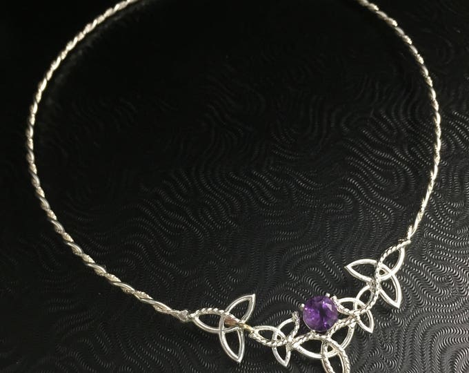 Irish Celtic Moonstone Choker in Sterling Silver, Irish Neck Ring, Adjustable Neck Torcs, Neck Rings, Sterling Celtic Bohemian Necklets
