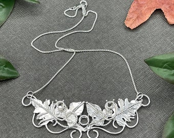 Woodland Elvish Sapphire Necklace in Sterling Silver, Artisan Organic Nature Inspired Jewelry Gifts For Her, Bohemian Necklaces