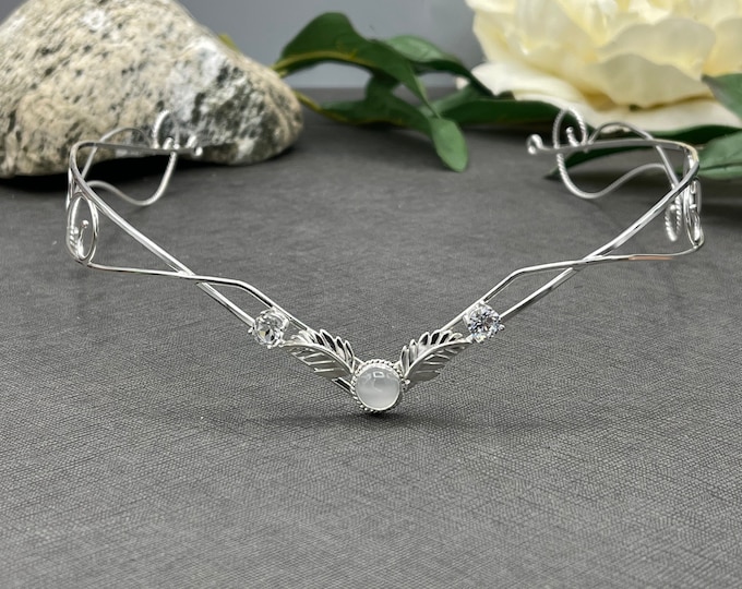 Fae Woodland Tiara, Elven Inspired Wedding Circlet in Sterling Silver, Artisan Renaissance Bridal Diadem, Alternative Bridal Tiaras