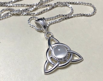 Irish Moonstone Necklace, Celtic Necklace in Sterling Silver, Gifts For Her, Charmed Necklace, Symbolic Necklaces