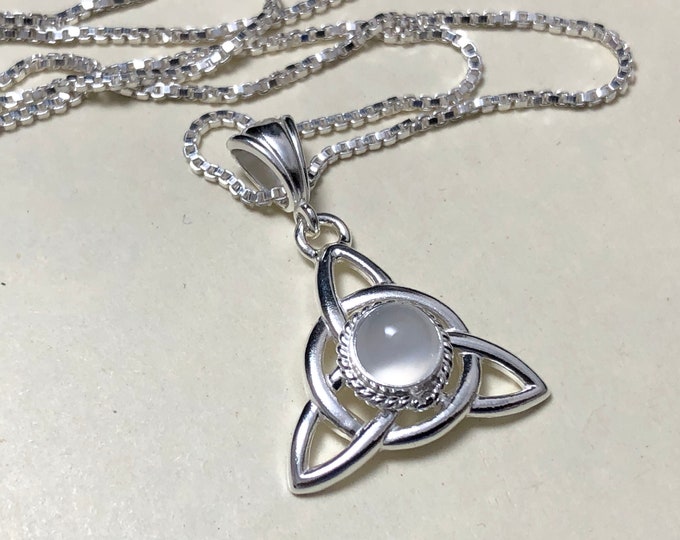 Irish Moonstone Necklace, Celtic Necklace in Sterling Silver, Gifts For Her, Charmed Necklace, Symbolic Necklaces