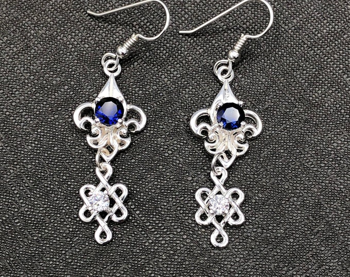 Celtic Knot Dangle Drop Earrings, Fleur de Lis Earrings, Gifts For Her, Anniversary, Birthday, Irish Jewelry, Celtic Earrings