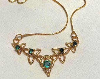 Irish Celtic Knot Emerald Sapphire Peridot Necklace in Sterling Silver, Scottish Necklace, Artisan Handmade Necklace, Wedding Necklace