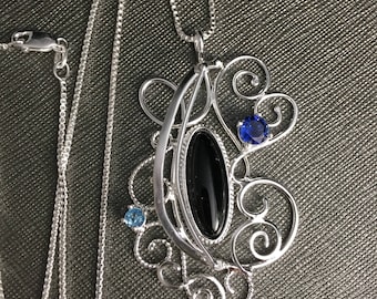 Artisan Art Nouveau Necklace Sterling Silver, Wire filigree Necklaces, Scrolling Wire Necklaces, Renaissance Necklaces, Victorian Necklace