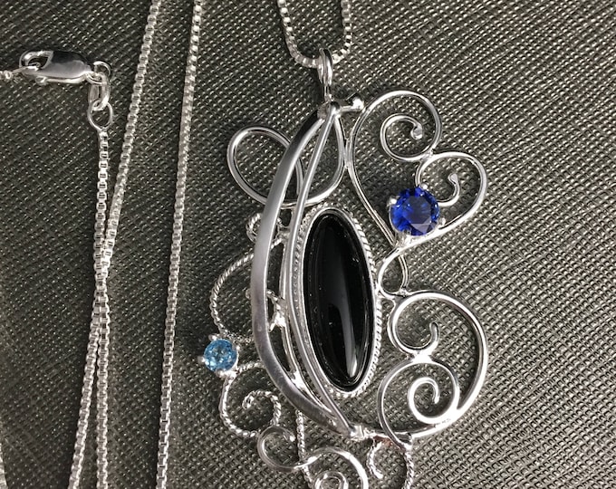 Artisan Art Nouveau Necklace Sterling Silver, Wire filigree Necklaces, Scrolling Wire Necklaces, Renaissance Necklaces, Victorian Necklace