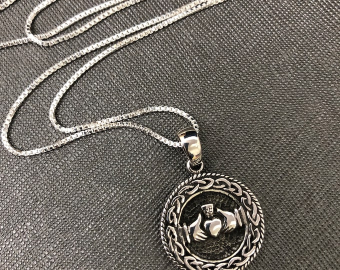 Sterling Silver Claddagh Necklace: Celtic Irish Symbol Pendant, Gifts For Her