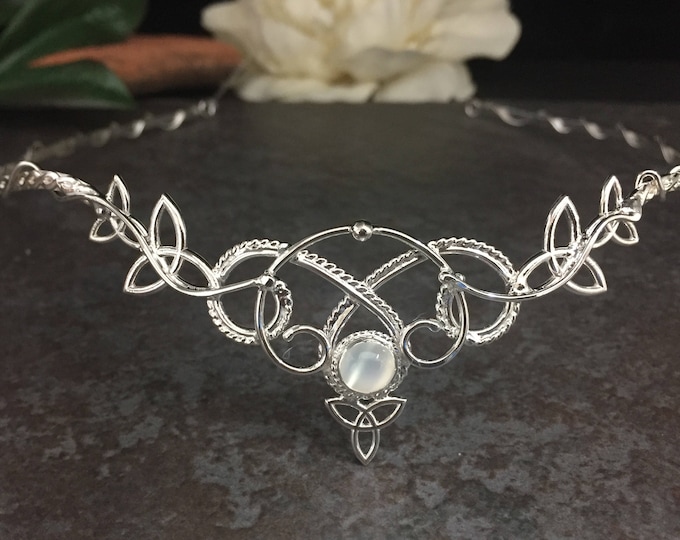 Sterling Silver Celtic Emerald Bridal Circlet Celtic Wedding Tiara, Norse Pagan Wedding Circlet, Celtic Diadem, Fantasy Wedding, Gifts