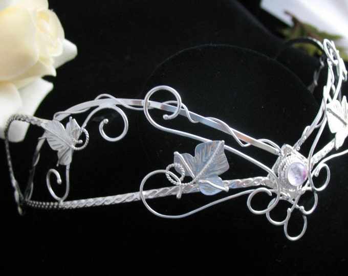 Woodland Elvish Moonstone Crown in Sterling Silver, Fantasy Wedding Headpiece, Wedding Crowns, Handmade Elvish Tiara, Boho Bride